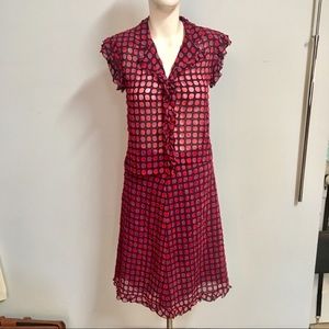 Chanel 2pc Silk Red/Purple Dot Skirt and Top
